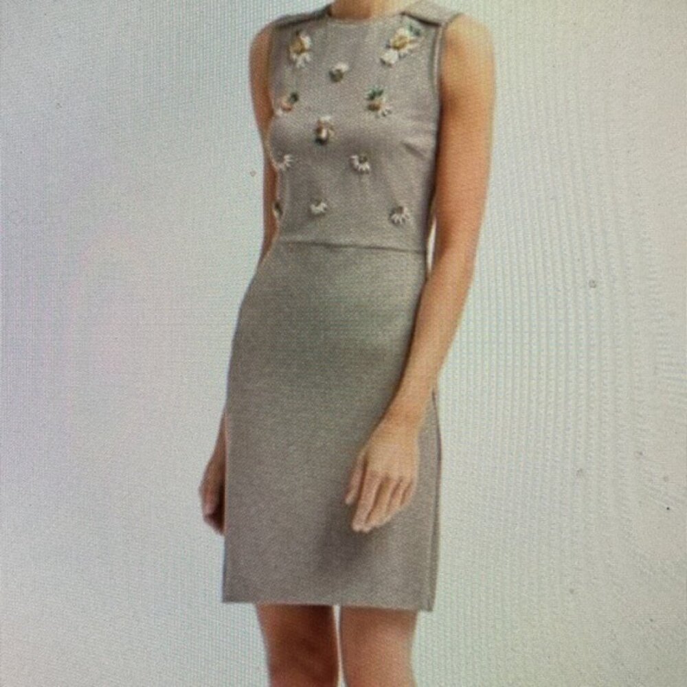 BANANA REPUBLIC Pineapple Beaded Ponte Sheath Dress Sleeveless Heathered SZ 14p